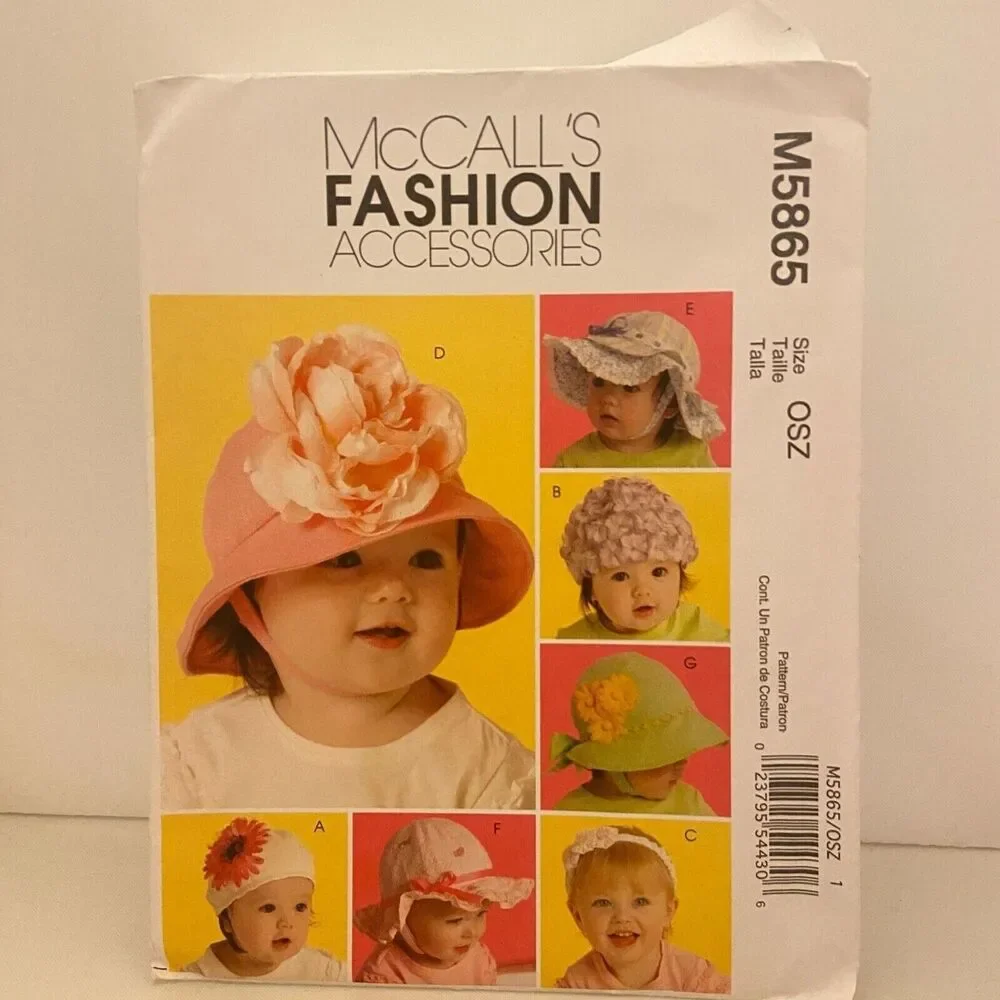 #M5865 McCalls Fashion Infants and Toddlers Hats Sewing Pattern Size One Size